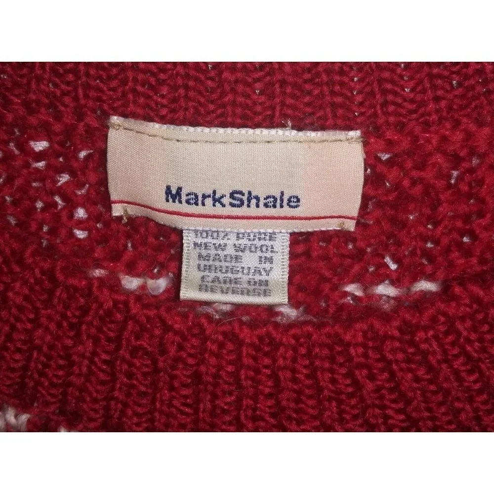 Mark Shale sweater Pure Wool Red pullover geometric print long sleeve bulky cozy